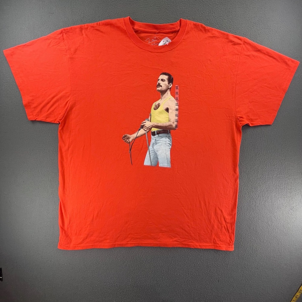 Official Merch Men Freddie Mercury Graphic Tee Orange Cotton XXL Rock Music